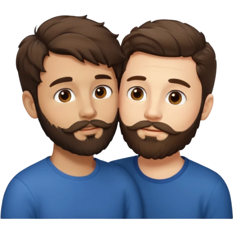 Two men kissing, one with a beard and a brunette with short hair and another with brown and wavy hair and a beard emoji