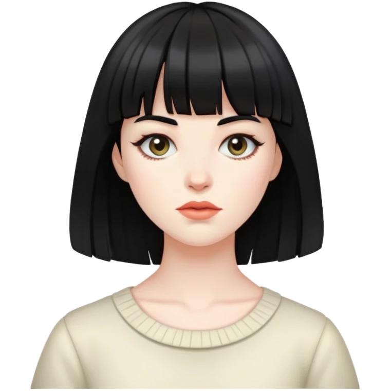 Zumbi mulher com pele pálida cabelo preto e franja  emoji