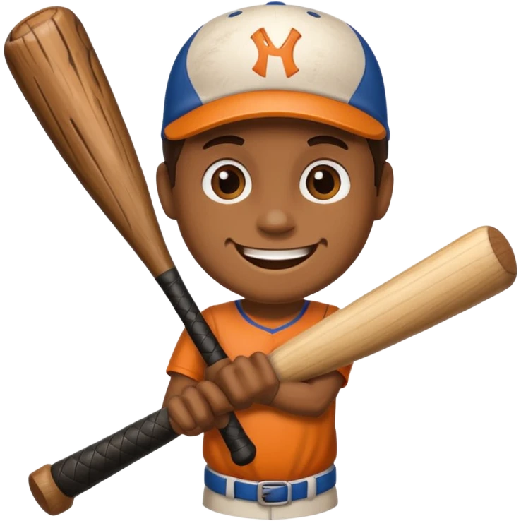 Wood log with a smiling face holding a baseball bat. emoji