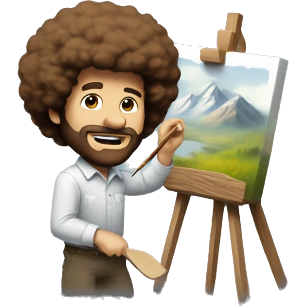 Bob Ross drawing a painting emoji
