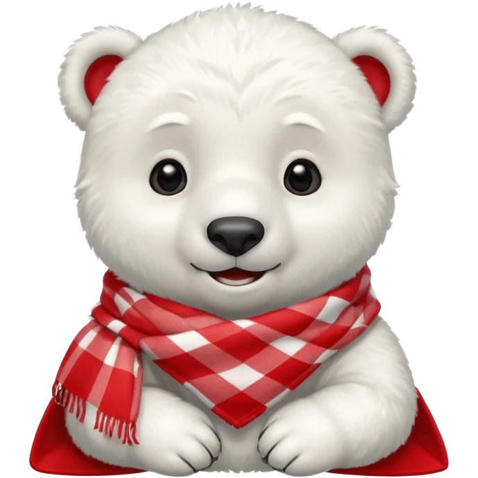baby Polar Bear, smiling, wearing red Checkered Triangle scarf emoji