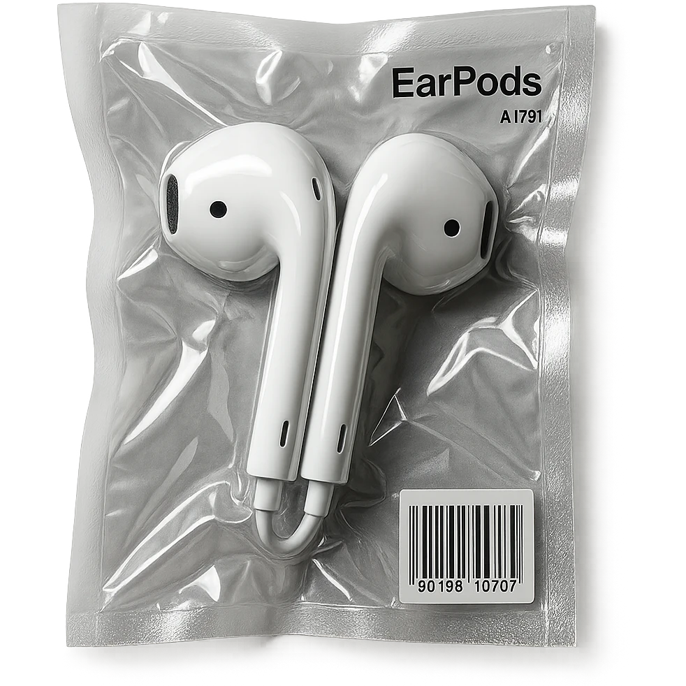white EarPods headphones, glossy and puffy emoji