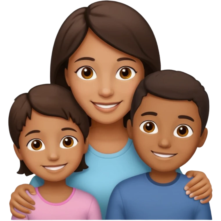 a young brown boy and a very little girl with their mother emoji