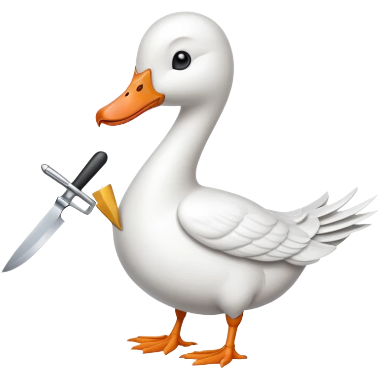 Duck holding knife but make it a white goose emoji