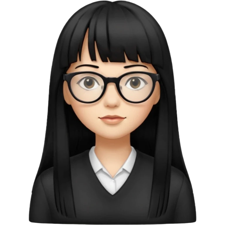 eu quero um icon de snapchat de uma mulher com o fundo da foto cor branco, cor da pele normal, óculos pretos, cabelo preto liso grande com franja emoji