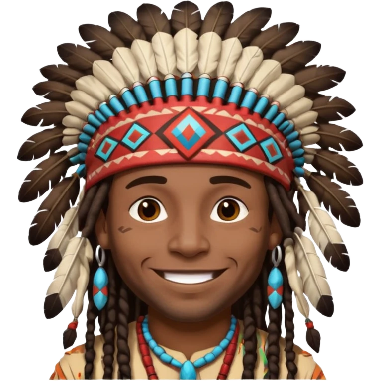 Black American man dark brown with dreads with a American Indian headdress with a laughing face emoji