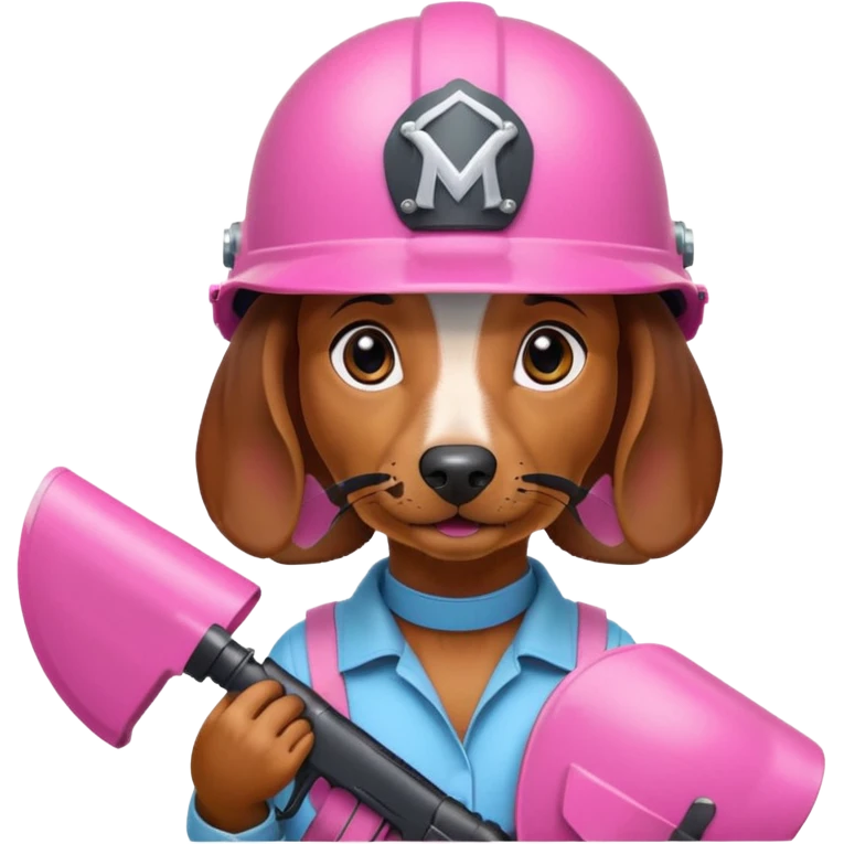 Dachshund dog (Girly one) holding pink m16 and helmet  emoji