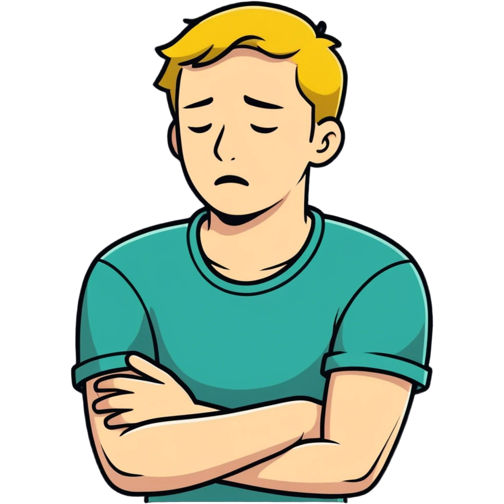 man with arms crossed on neck crying emoji