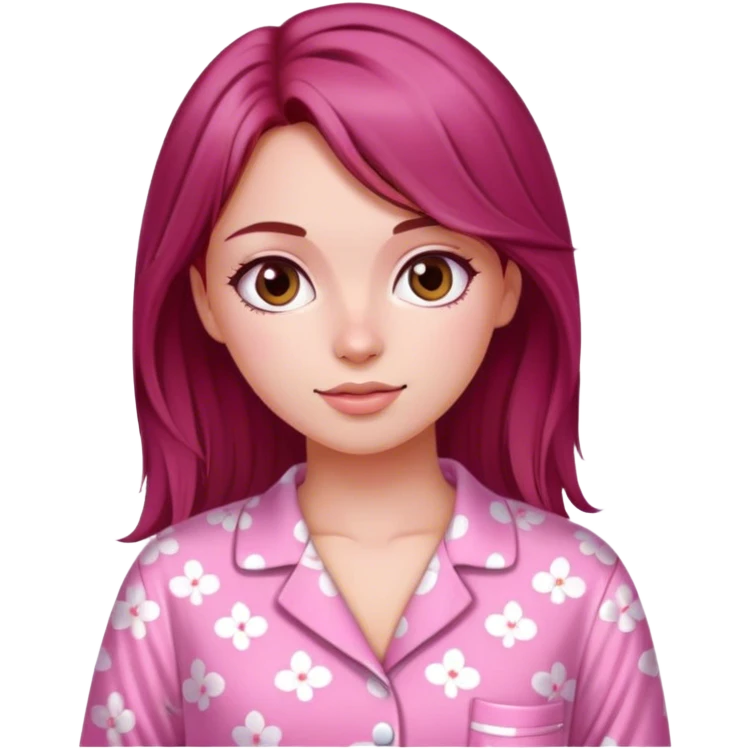 A beautiful, burgundy haired girl wearing pink pajamas emoji