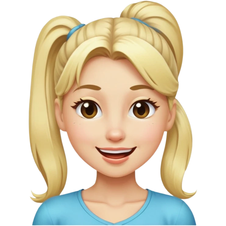 blonde girl with high pony tail hair, winking emoji