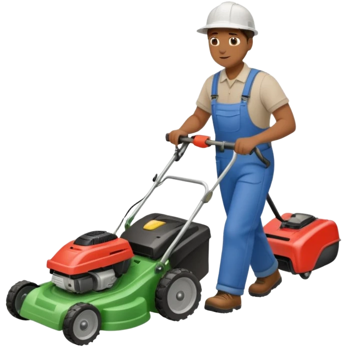 Maintenance worker
with lawnmower, full body, walking emoji