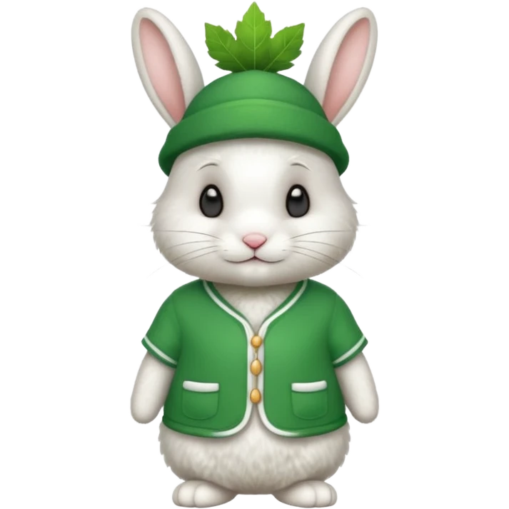 A rabbit that has a leaf hat and a green jersey emoji