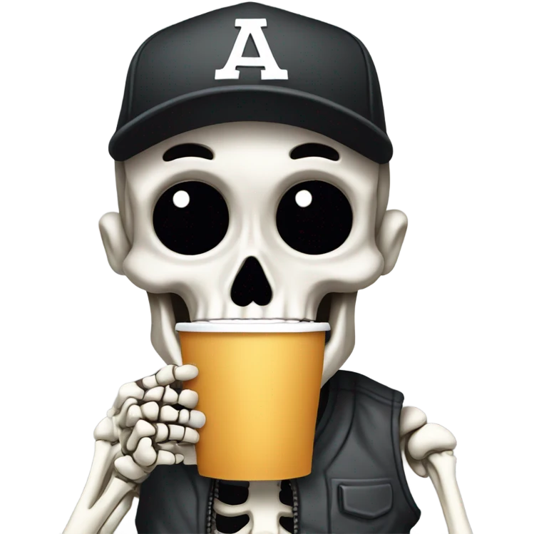 Skeleton with coffee and baseball hat  emoji