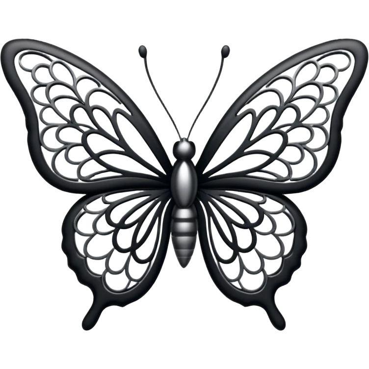 Black and silver filigree butterfly, 3D, extremely detailed design emoji