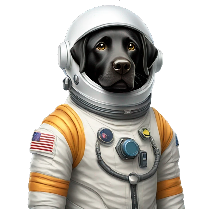Black labrador retriver in a space suit emoji
