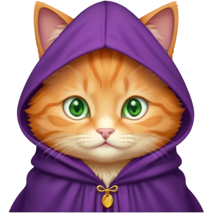 baby orange cat green eyes, in purple cloak emoji