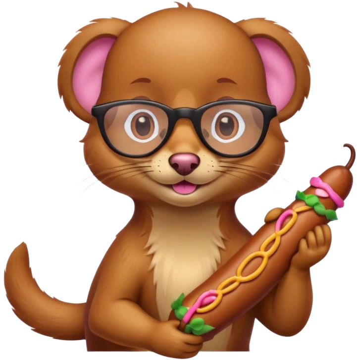 Weasel with glasses and wiener sausage in his hand emoji