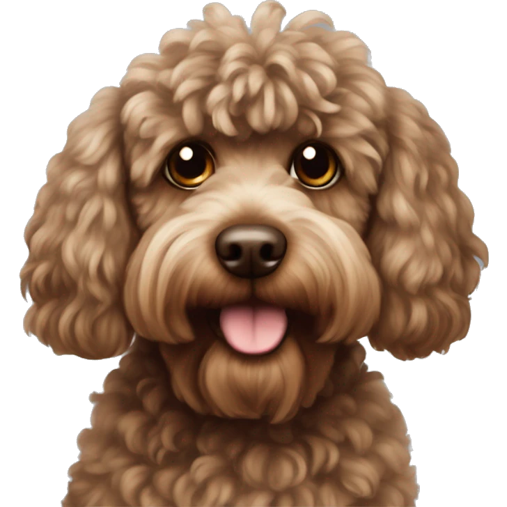Brown fluffy cockapoo with bows on each ear  emoji