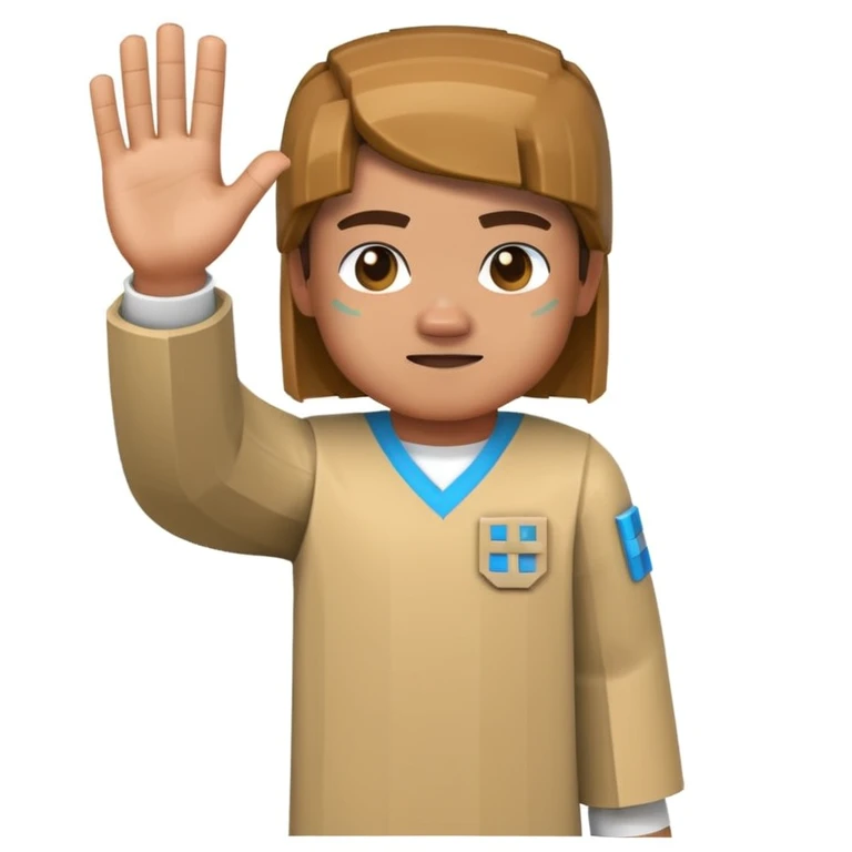 minecraft character, blocky, waving hand emoji