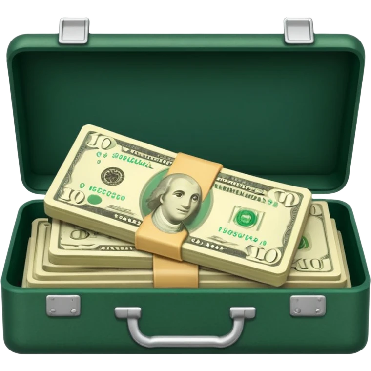 light beige banknotes in an open dark green case emoji