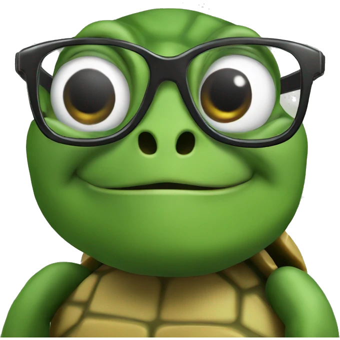 Turtle on computer with glasses emoji
