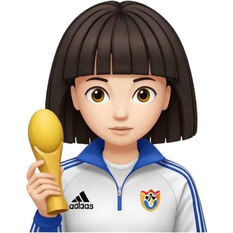 Crie um emoji de uma menina gordinha com o cabelo vermelho longo com uma franja reta casaco de gola alta da adidas emoji