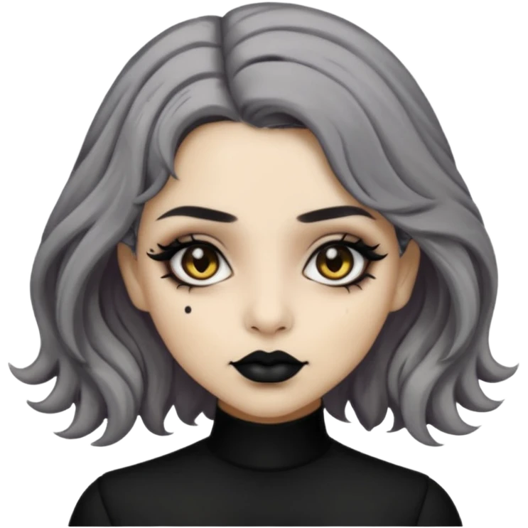  Beige olive skin  grey wavy hair black lips amber eyes goth girl emoji