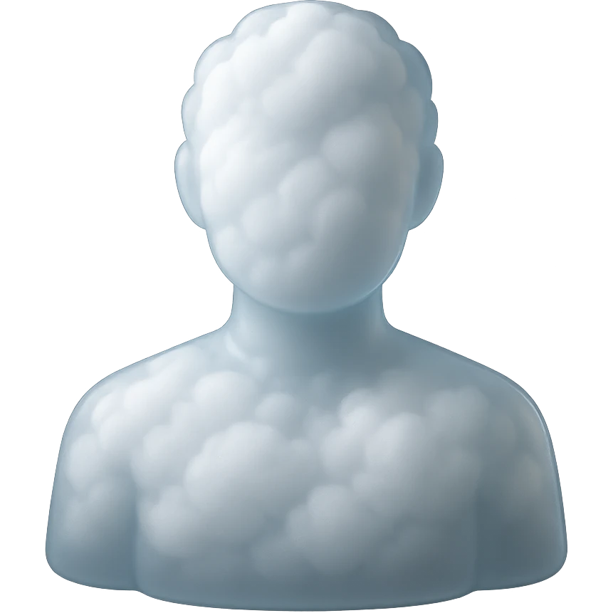 matte glass style, person shoulder up, front view, made entirely of white fluffy clouds emoji