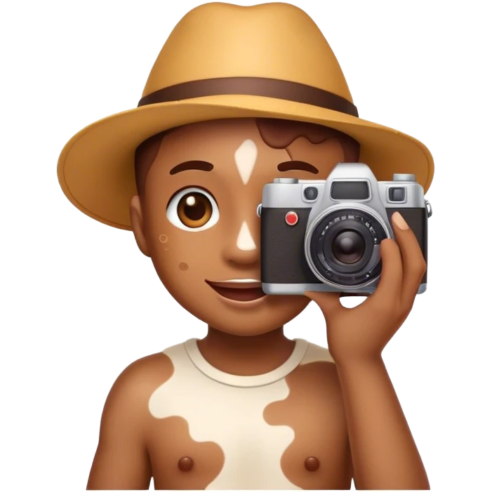 A cute emoji with vitiligo birthday with a camera  emoji