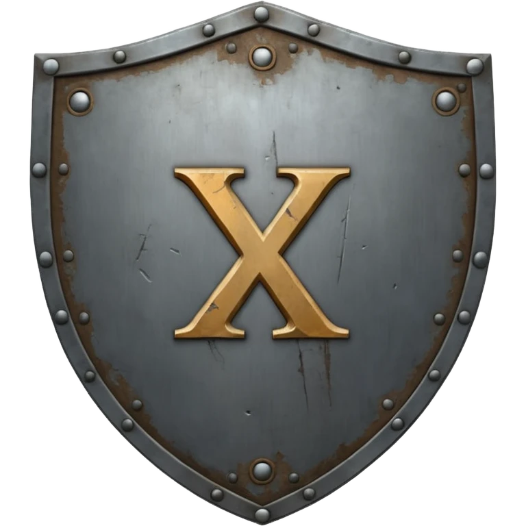 a battle worn steel shield with engraved roman numerals "XXX", the roman numerals should be prominent and in the center of the shield emoji