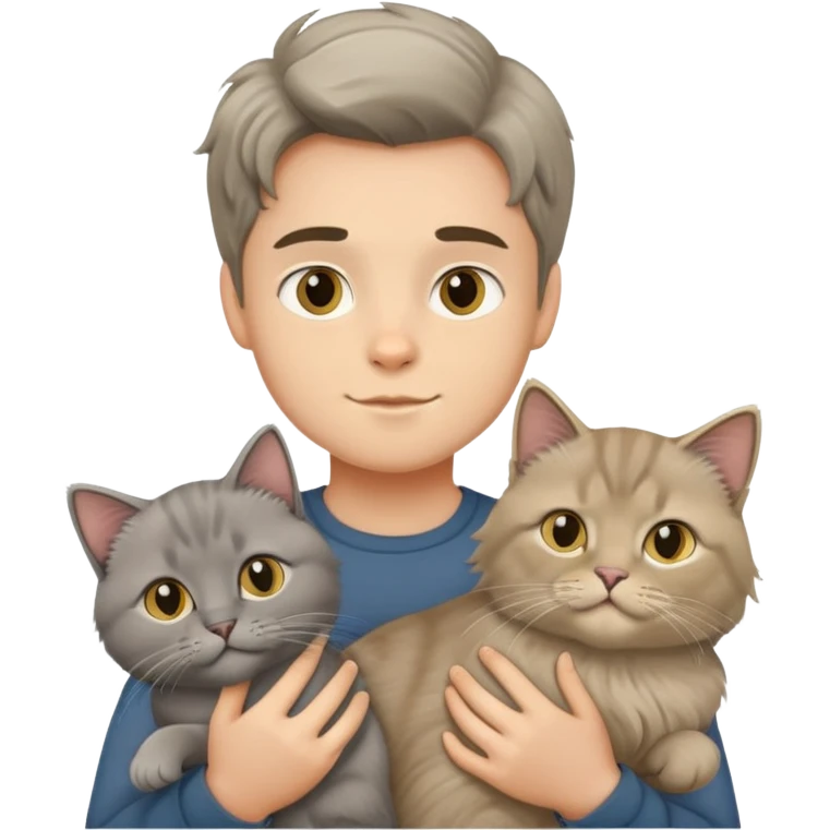 boy holding a grey longhair cat and a British longhair golden cat emoji