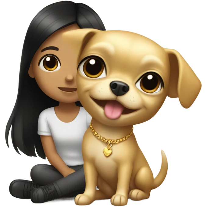 Black-hair little girl with gold chihuahua  emoji