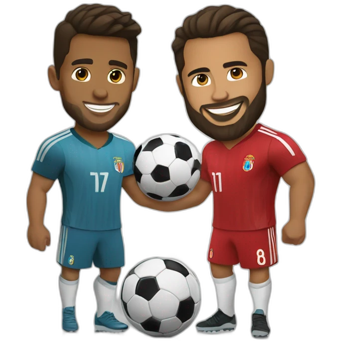 litlle brown man with a beard playing football with tall Cristiano Ronaldo emoji