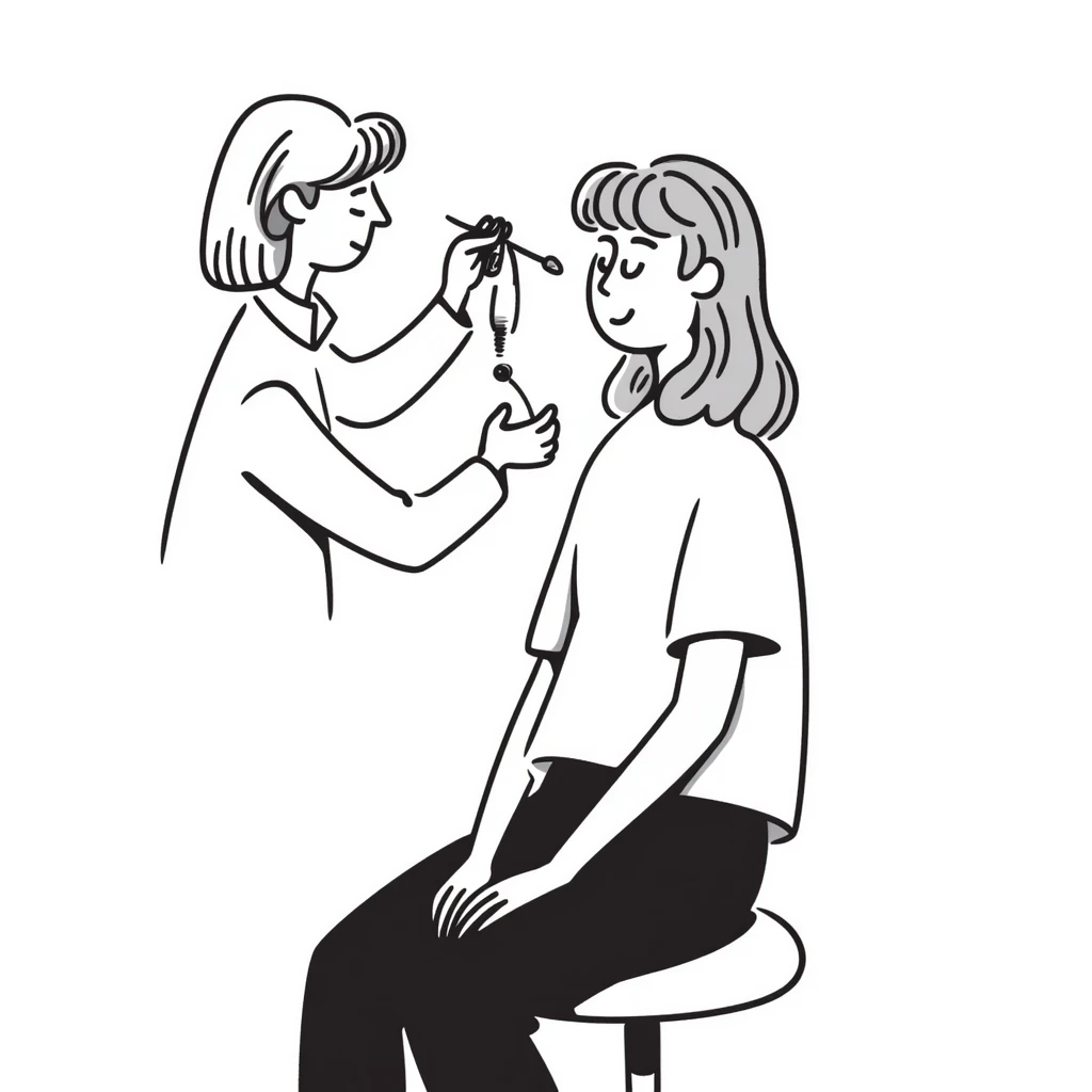 woman with light brown hair undergoing MMP capillary application emoji