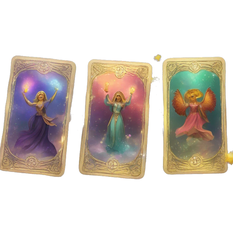 3 tarot cards floating with sparkles around them emoji