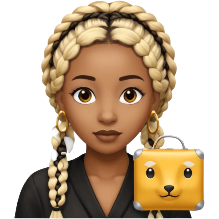 A brown skin woman with skunk type braids (blonde and black box braids)  emoji