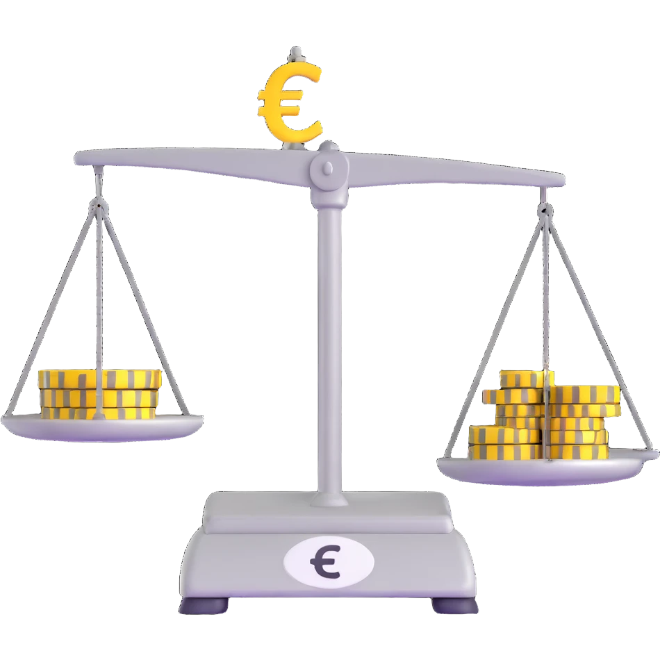balance scale with Euro symbol on plates against safe with large wheel background emoji