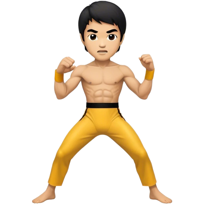 Cinematic Realistic Bruce Lee Pop Culture Emoji, featuring a dynamic portrayal of the legendary martial artist rendered with crisp detail and energetic lighting. emoji