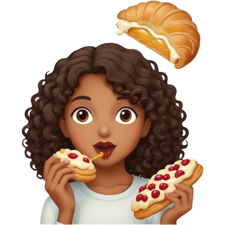 Brown girl, pastry, stuff with curly dark brown hair emoji