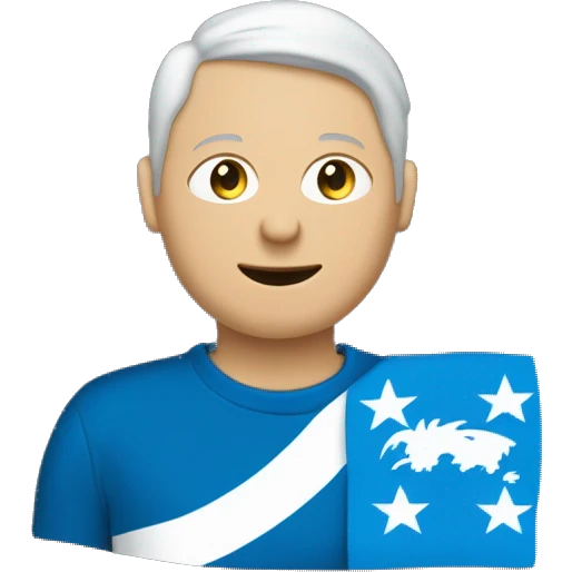 Un humain qui porte un tee-shirt bleue avec écrit nz dessus qui tient un drapeau bleu avec écrit nz dessus qu'il soye heureux et des étoiles autour de lui emoji