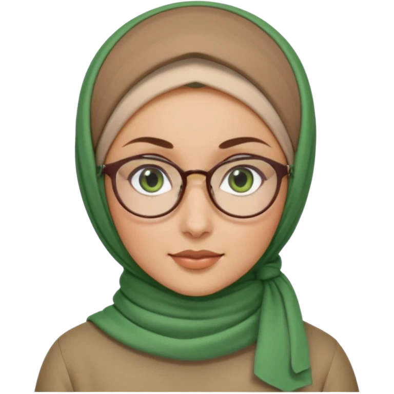 iranian woman, tight curly light brown hair in one high pony tail, glasses, green eyes, pretty, oval shape face emoji
