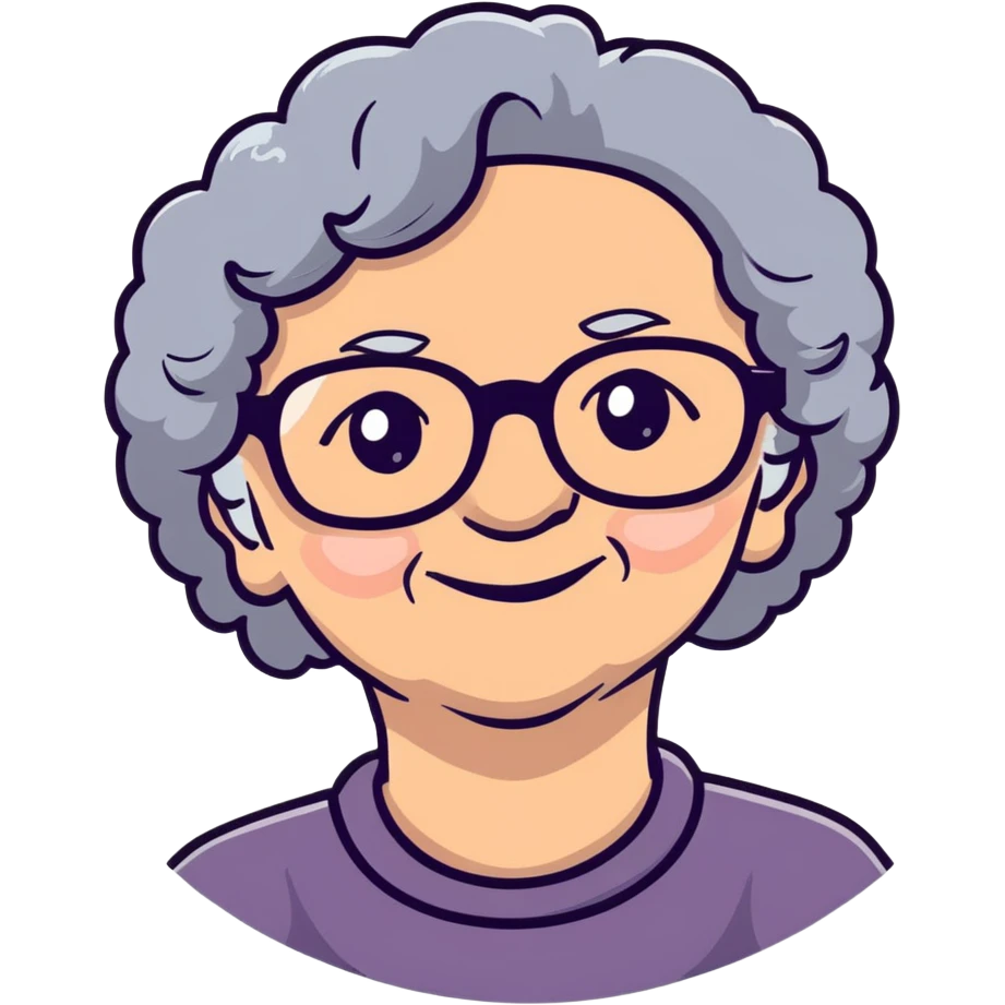 smiling elderly Caucasian woman with grey curly hair and glasses emoji