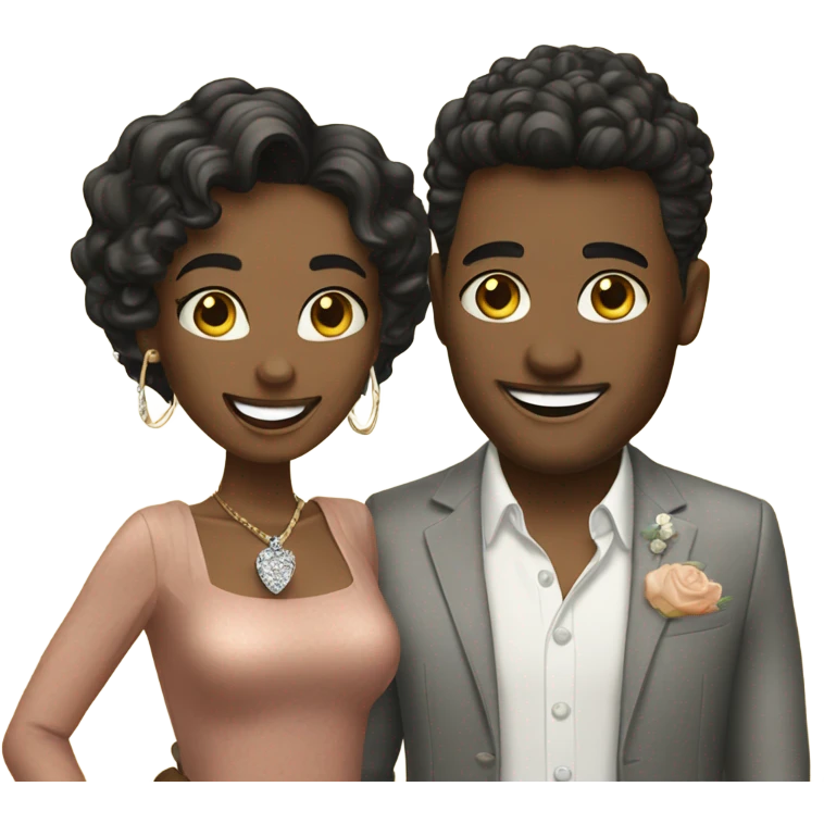 happy couple with stylish looks with engagement ring emoji