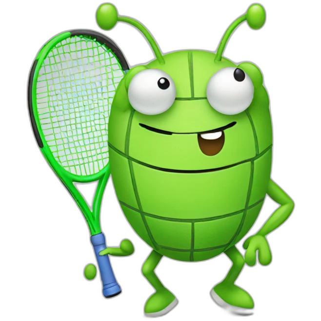 Green cute kawaii bug playing tennis emoji