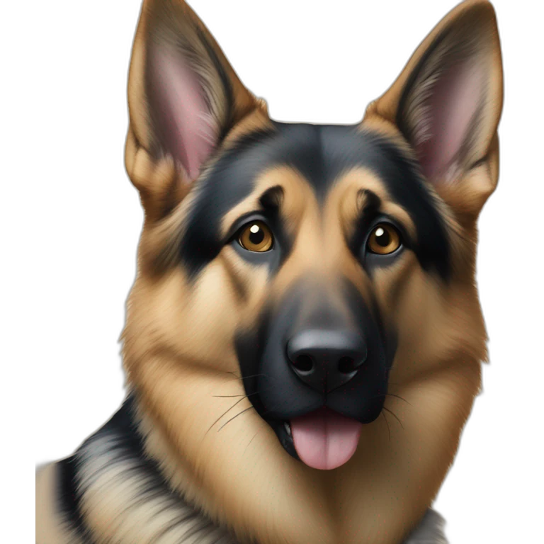 Photo realistic German shepherd with tabby cat emoji