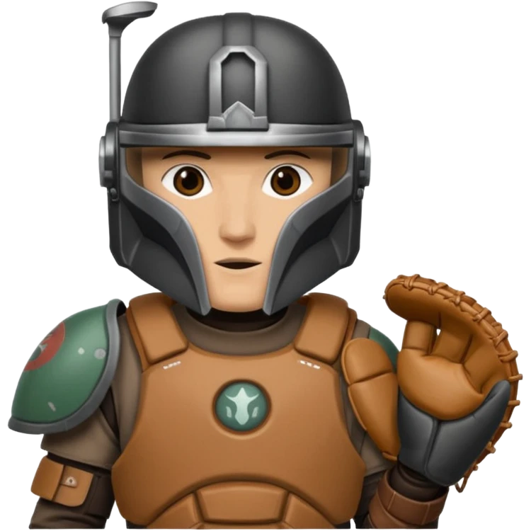 Mandalorian with a Catcher's mitt.  Make the catcher's glove oversized.  Put a dark visor in the helmet.   emoji