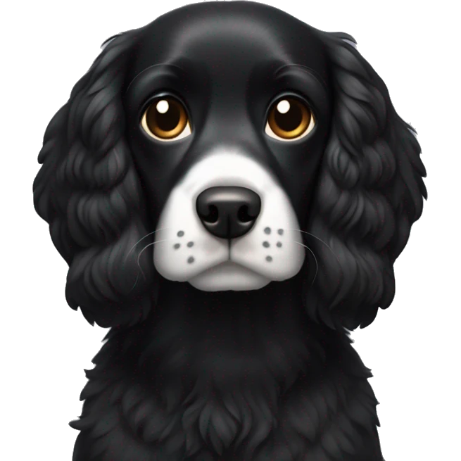 Small completely black spaniel with black fur on his whole face and white fur only on his chest emoji