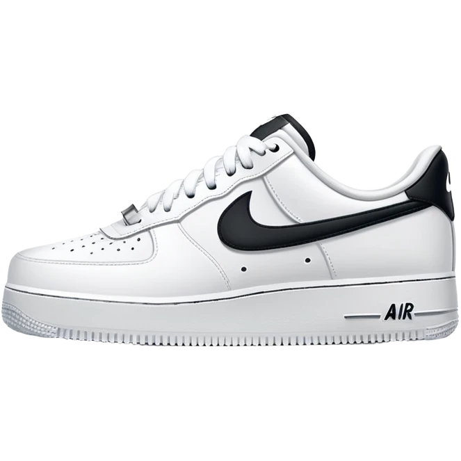 A pair of white Nike Air Force 1 sneakers side by side with Nike swoosh emoji