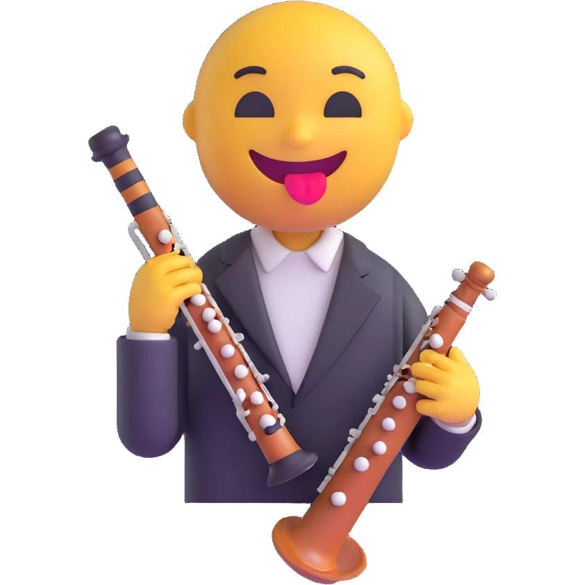 smiling emoji holding a clarinet emoji