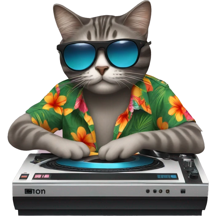 DJ turntable, with a cat with sunglasses and hawaii shirt emoji